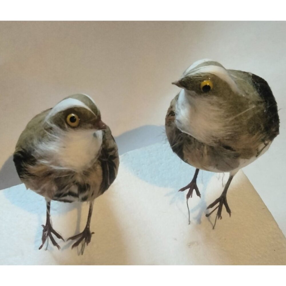 Decorative Faux Bird Quail Figure Brown White Feathers Craft Lot 2